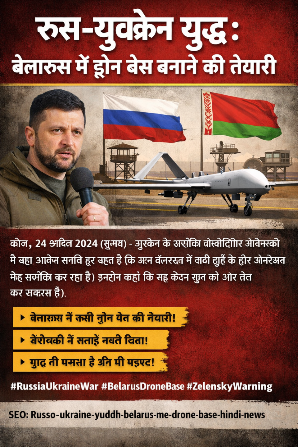 रूस यूक्रेन युद्ध में बेलारूस में ड्रोन बेस की तैयारी पर जेलेंस्की का बयान