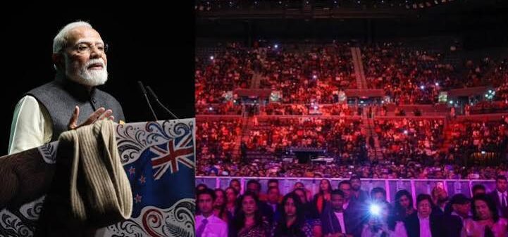 प्रधानमंत्री नरेंद्र मोदी न्यूज़ीलैंड दौरे के दौरान भारतीय समुदाय को संबोधित करते हुए