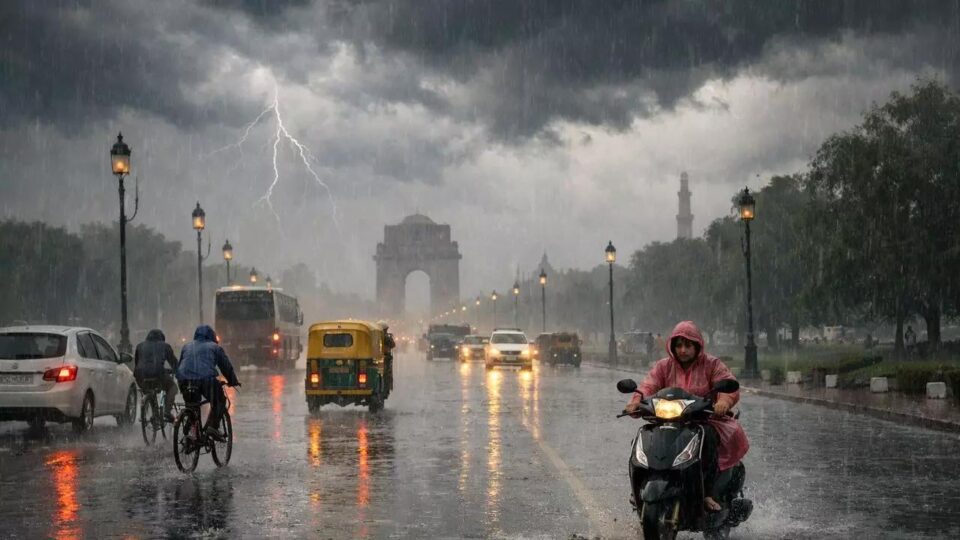 Heavy rain and dark clouds over Delhi during IMD weather alert